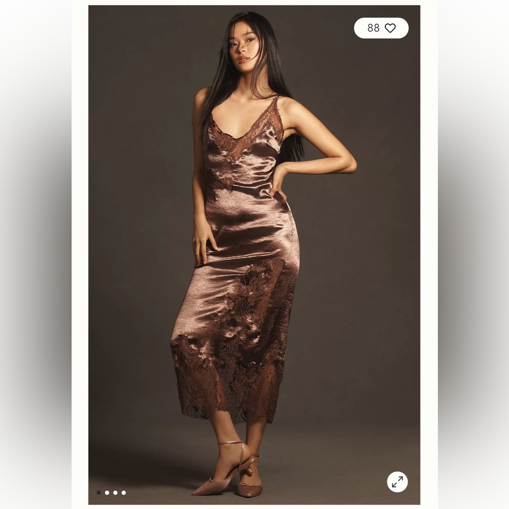 Anthropologie Satin Lace Slip Dress